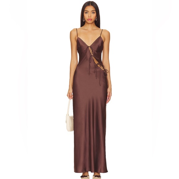 Lioness Dresses & Skirts - Lioness Satin Brown Tie-Front Slip Dress